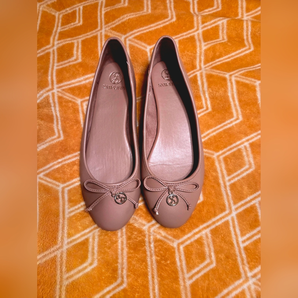 Sam & Libby Pink Nude Flats with Bow | Size 10